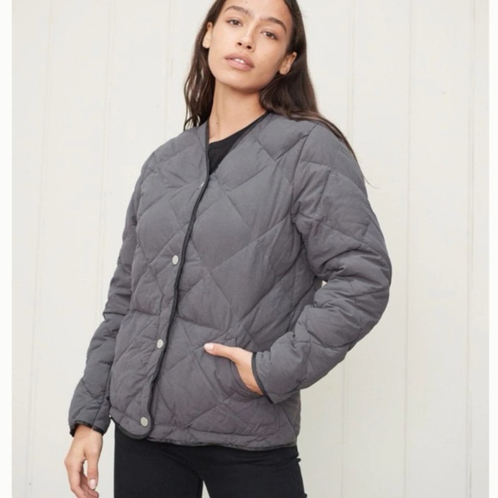 NWT Jenni Kayne‎ Lightweight Quilted Cotton Down Puffer Jacket in Charcoal Small